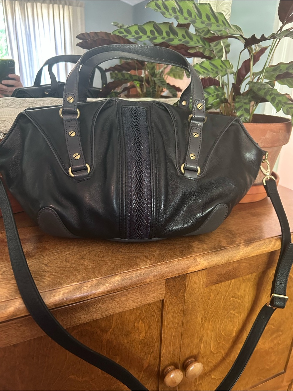 Vintage Diane von Furstenberg (DVF) Black Leather Satchel, Crossbody